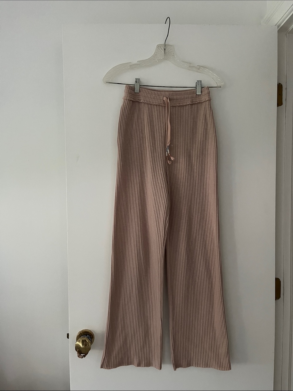 Paper Crane Blush Pink Ribbed Wide Leg Lounge Pants Drawstring Soft size Small 🩷